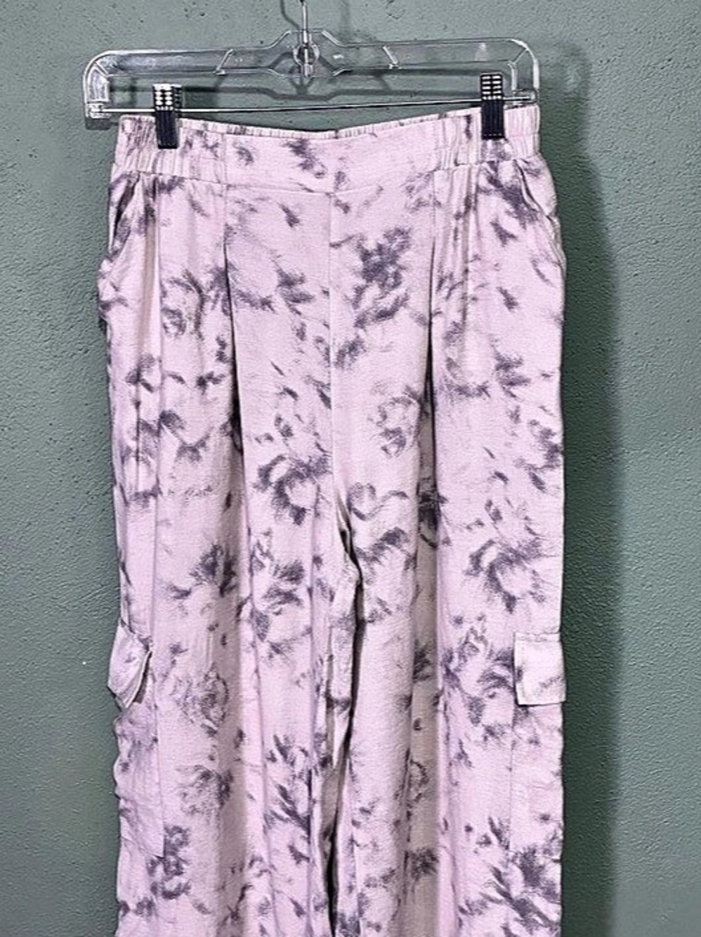 Paper Crane Women’s Tie Dye Wide Leg Cargo Pants Gray Elastic Waist Y2K